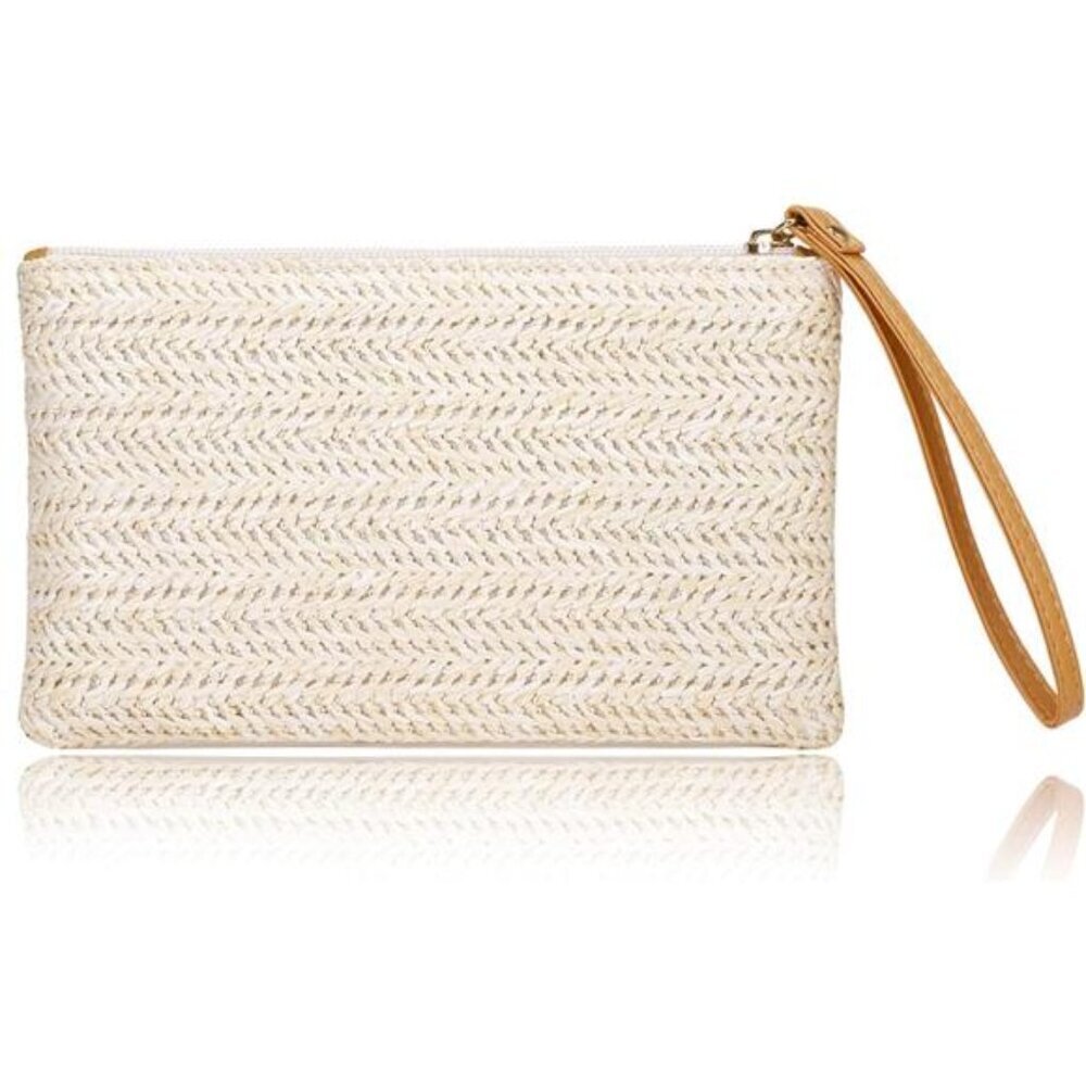 COOKOOKY Womens Straw Clutch Bag Bohemian Summer Beach Straw Purse Zipper